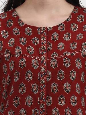 rust pure cotton a flared kurta set with pant and dupatta 4