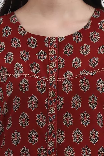 rust pure cotton a flared kurta set with pant and dupatta