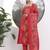 Yufta red floral print sequins work cotton kurta trouser with dupatta set