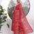 Yufta red floral print sequins work cotton kurta trouser with dupatta set