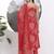 Yufta red floral print sequins work cotton kurta trouser with dupatta set