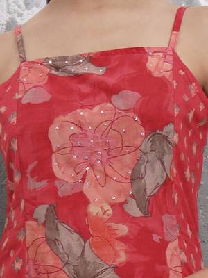 red floral print sequins work cotton kurta trouser with dupatta set 4
