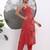 Yufta red floral print sequins work cotton kurta trouser with dupatta set