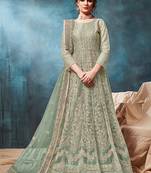 Green embroidered net anarkali suit