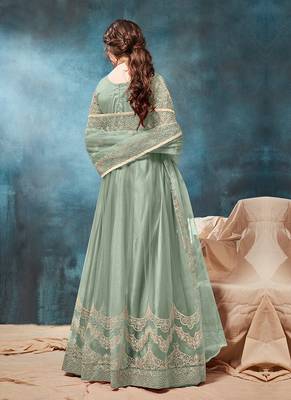 Green embroidered net anarkali suit 2