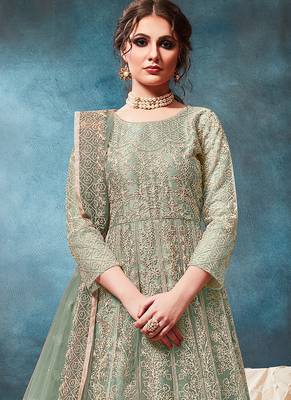 Green embroidered net anarkali suit 3