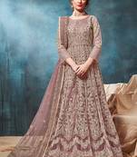 Purple embroidered net anarkali suit