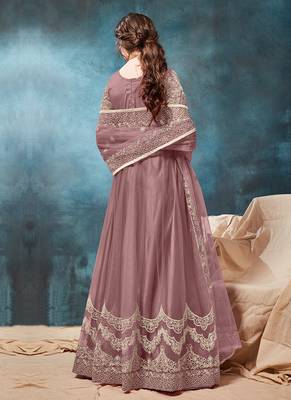 Purple embroidered net anarkali suit 2
