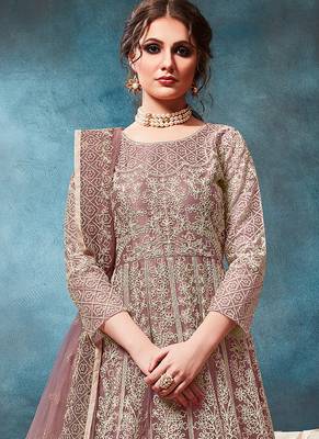 Purple embroidered net anarkali suit 3