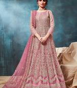 Pink embroidered net anarkali suit