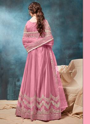 Pink embroidered net anarkali suit 2