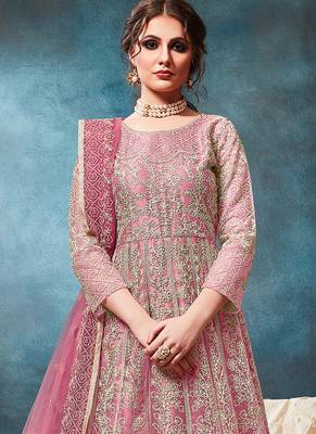 Pink embroidered net anarkali suit 3