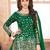 Green embroidered mirror work silk patiala suits