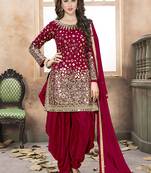 Red embroidered mirror work silk patiala suits