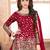 Red embroidered mirror work silk patiala suits