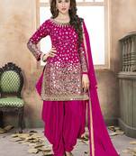Pink embroidered mirror work silk patiala suits