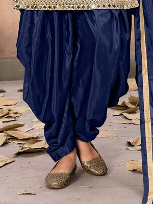 Navy blue embroidered mirror work silk patiala suits 3