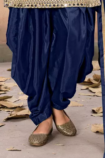 Navy blue embroidered mirror work silk patiala suits
