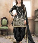 Black embroidered mirror work silk patiala suits