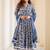 White Blue Floral Printed Anarkali Kurti Pant Dupatta Se