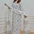 White Floral Block Printed Indian Straight Salwar Kameez Kurti Pant Set 