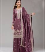 Burgundy color embroideried faux glass tissue salwar suit
