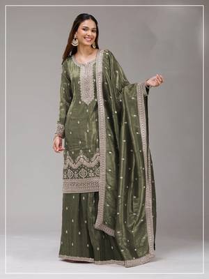 Mehendi embroidered faux glass tissue salwar suit 1