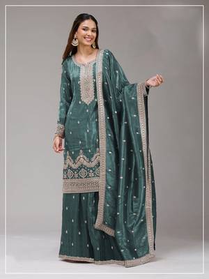 Teal embroidered faux glass tissuesalwar suit salwar suit 1
