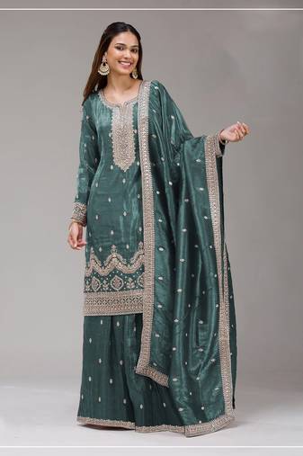 Teal color embroideried faux glass tissuesalwar suit salwar suit