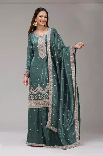 Teal color embroideried faux glass tissuesalwar suit salwar suit