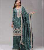 Teal color embroideried faux glass tissuesalwar suit salwar suit