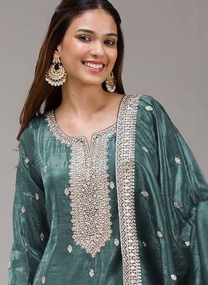 Teal embroidered faux glass tissuesalwar suit salwar suit 2