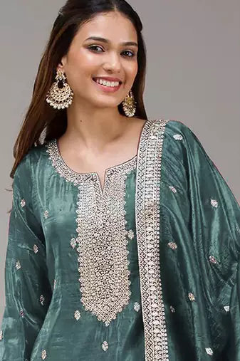 Teal embroidered faux glass tissuesalwar suit salwar suit