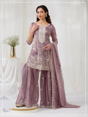 Onion pink embroidered faux glass tissue salwar suit 1