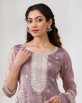 Onion pink embroidered faux glass tissue salwar suit 2