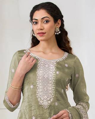 Mehendi embroidered faux glass tissue salwar suit 2