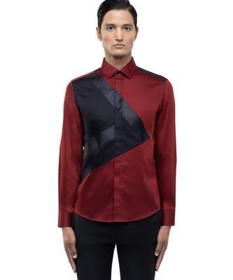 Maroon plain cotton shirt 1