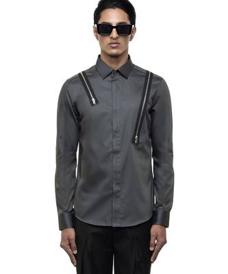 Grey plain cotton shirt 1