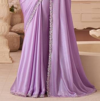 Lavendor chiffon silk with embroidery & banglori silk unstitched blouse   designer saree for festive wear 2