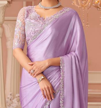 Lavendor chiffon silk with embroidery & banglori silk unstitched blouse   designer saree for festive wear 3