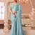 Skyblue rainbow chiffon silk with embroidery & banglori silk unstitched blouse – designer saree for festive wear
