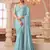 Skyblue rainbow chiffon silk blend with embroidery & banglori silk blend unstitched blouse saree for festive wear