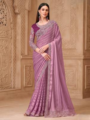 Onion satin georgette pattern saree with tussar silk blend blouse 1