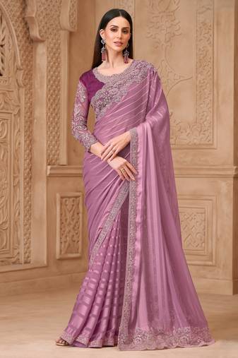 Onion satin georgette pattern saree with tussar silk blouse