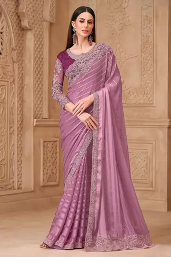 Onion satin georgette pattern saree with tussar silk blouse