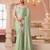Light green rainbow chiffon silk with embroidery & banglori silk unstitched blouse – designer saree for festive wear