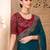 Peacock blue satin georgette saree with tussar silk blouse