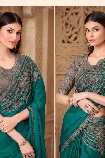 Fiona satin silk blend saree with tussar silk blend blouse