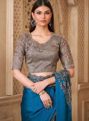Fiona satin silk blend saree with tussar silk blend blouse 3