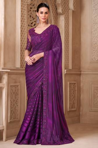 Mulberry pattern georgette saree with tussar silk blouse